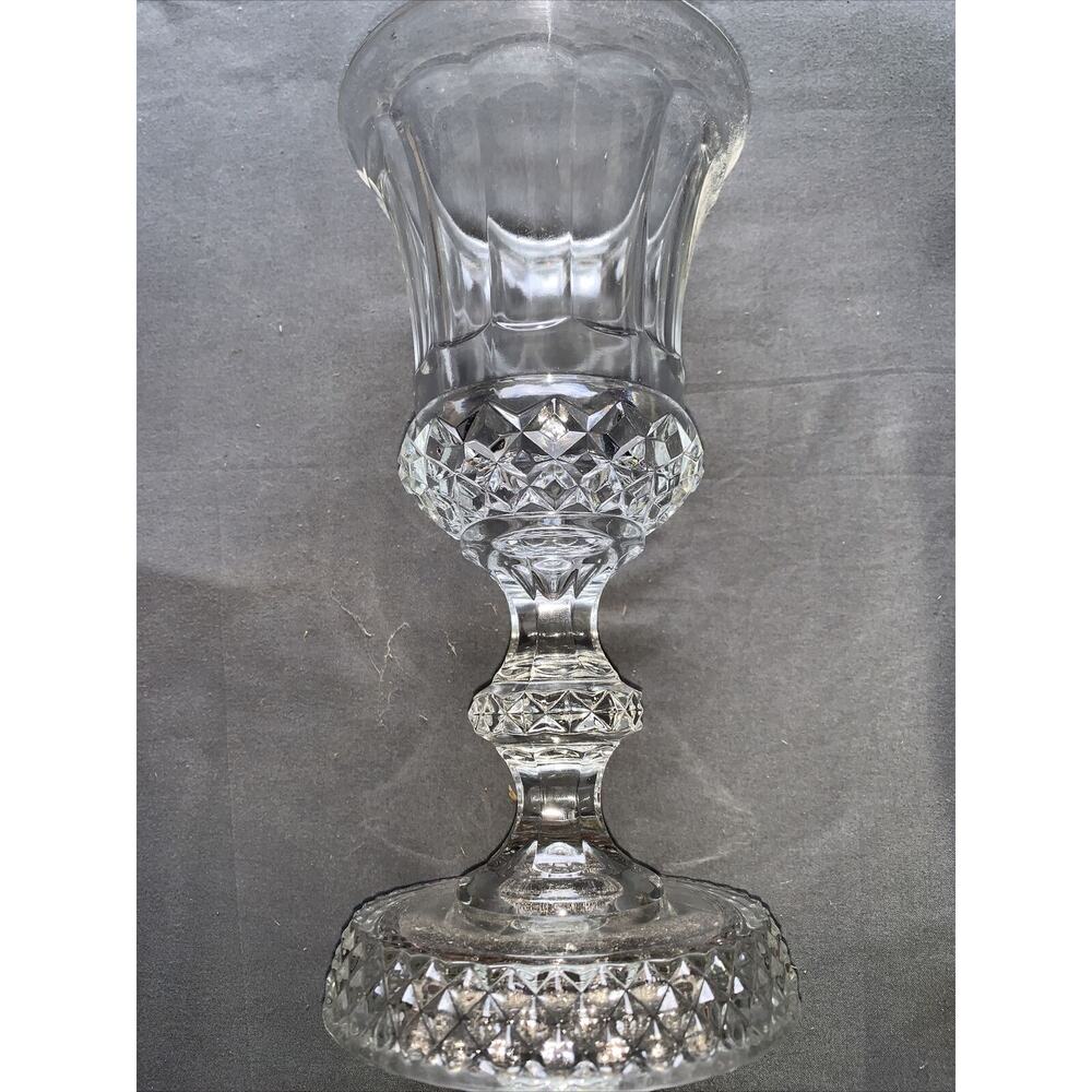 Vintage Cut Glass Footed Vase with Diamond Pattern